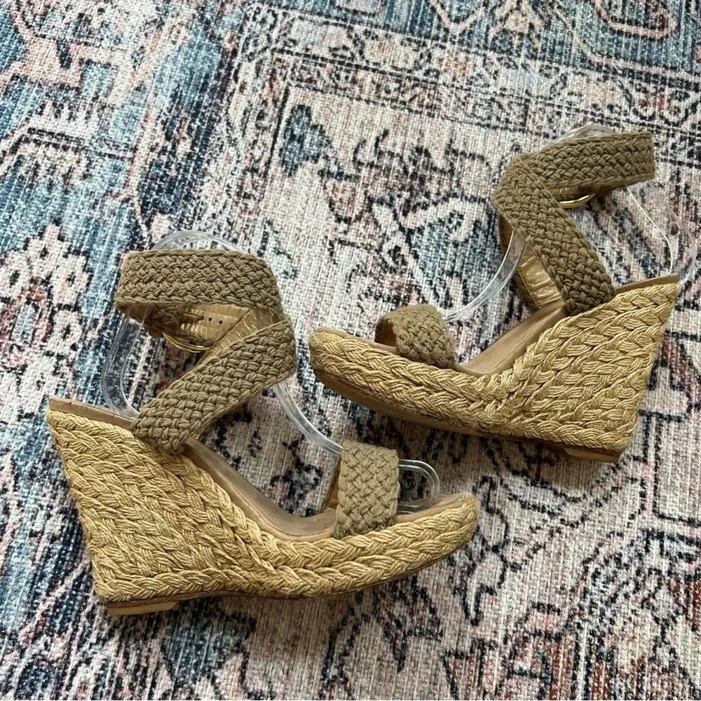 Stuart Weitzman Alexis Wedge Swamp Espadrille Sandals Khaki Size 8.5 - Picture 8 of 14